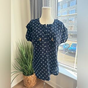 Life 4 Truth Blue paisly Short Sleeve Blouse